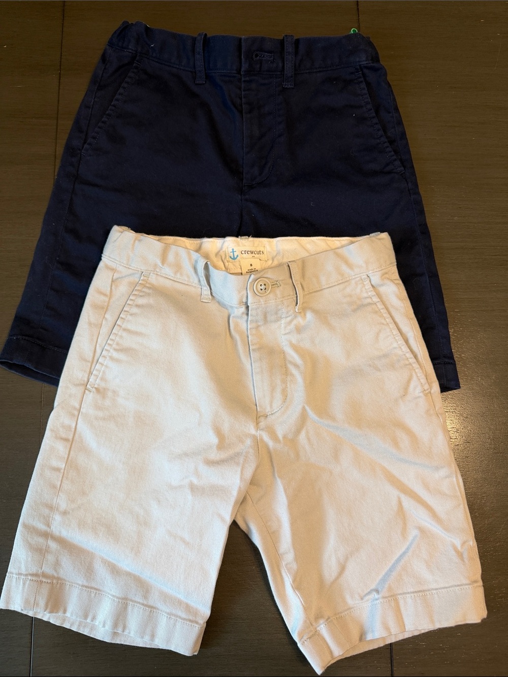 Boy’s size 8 Crewcuts Navy and Khaki Flat-Front Chino Shorts